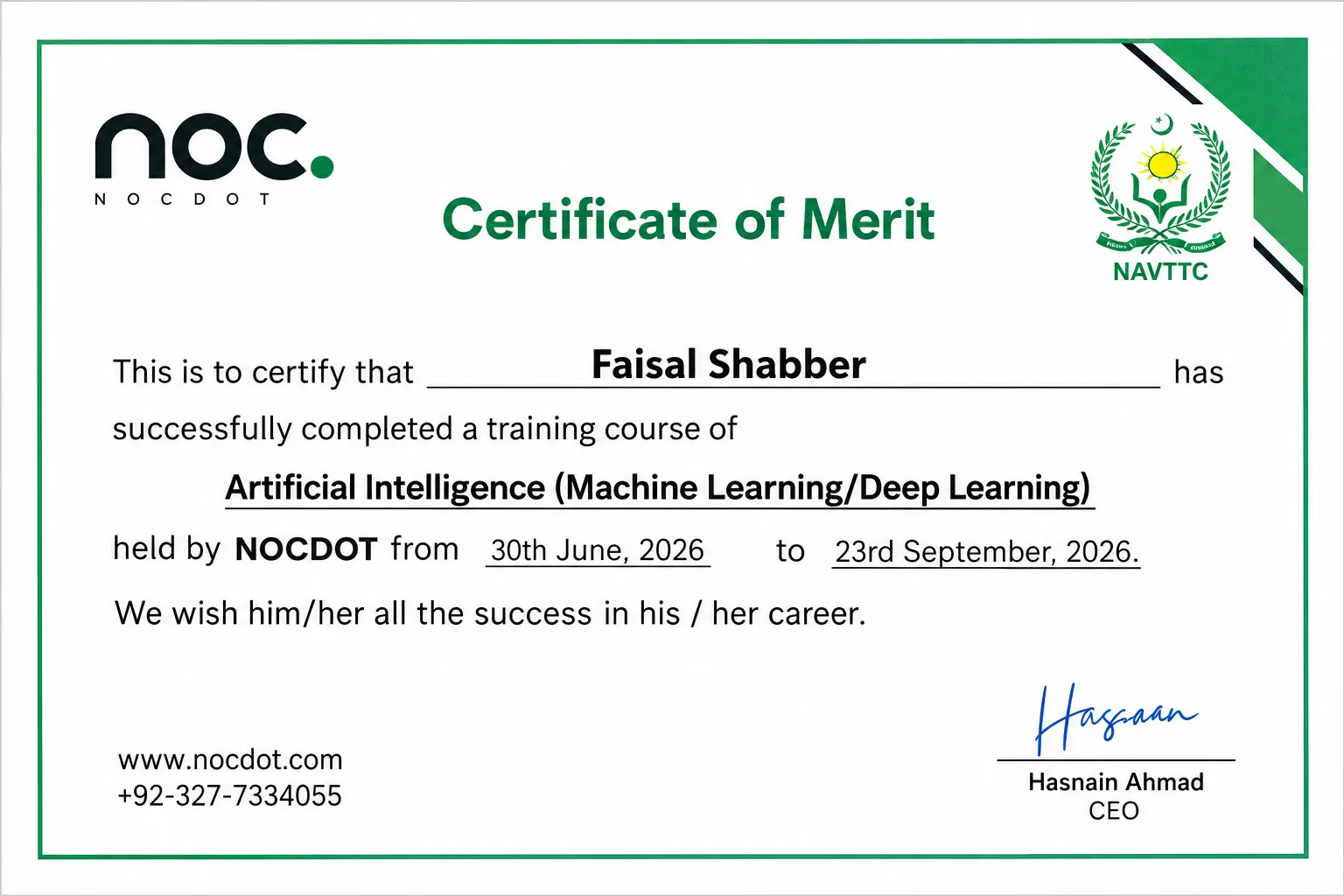 Artificial Intelligence (ML & DL) Certificate